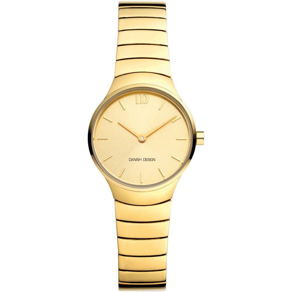 Montre dorée avec un cadran minimaliste et un bracelet en maillons.