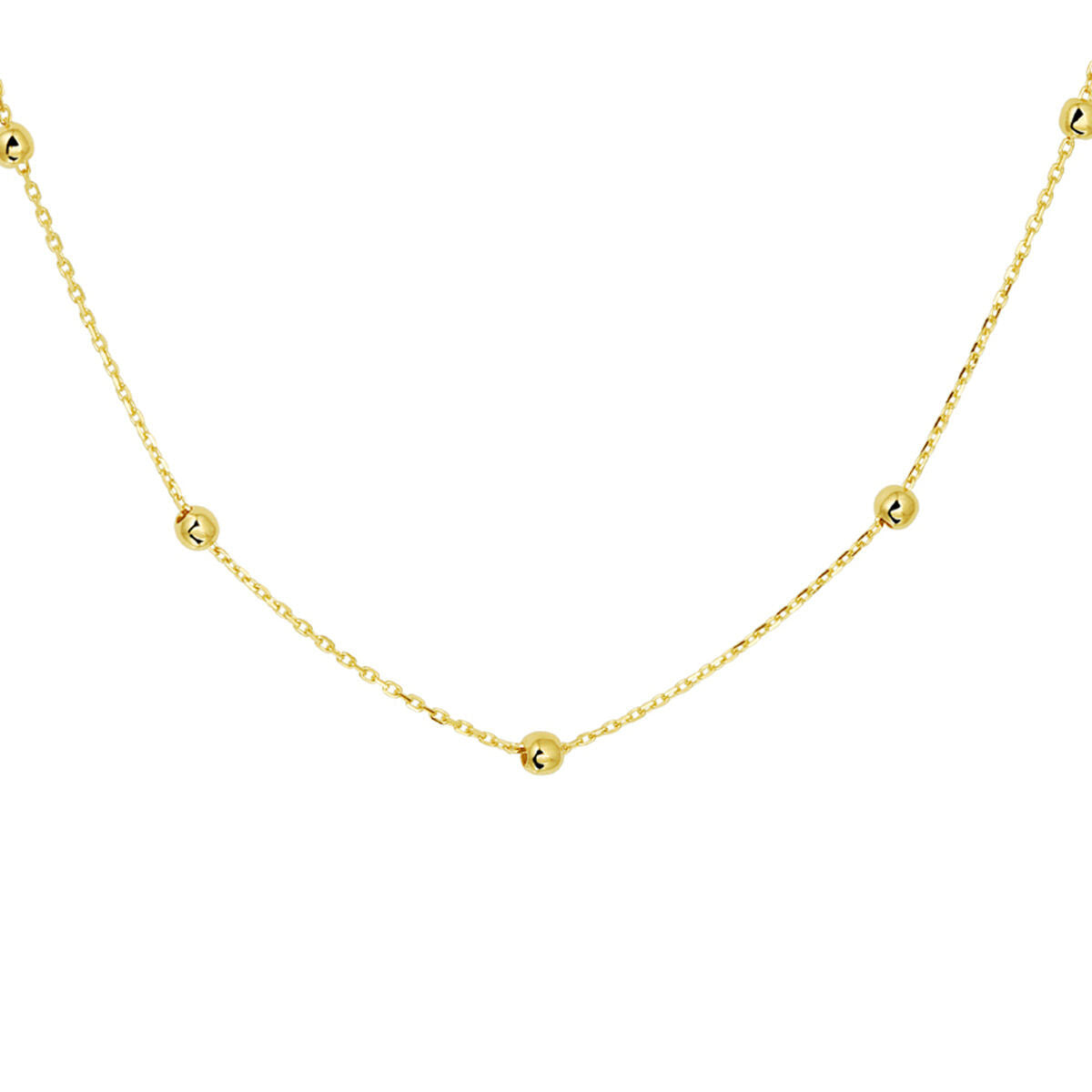 Collier en or jaune 14 carats avec des ancrages et des billes de 1,0 mm, disponible en 42, 44 et 46 cm.