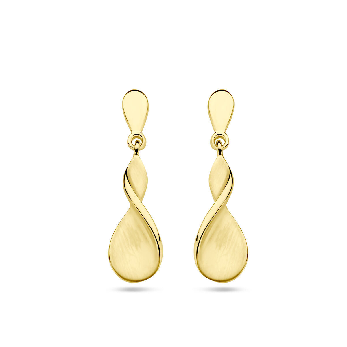 Boucles d'oreilles en or jaune 14K avec finition polie et mate, en forme de goutte.