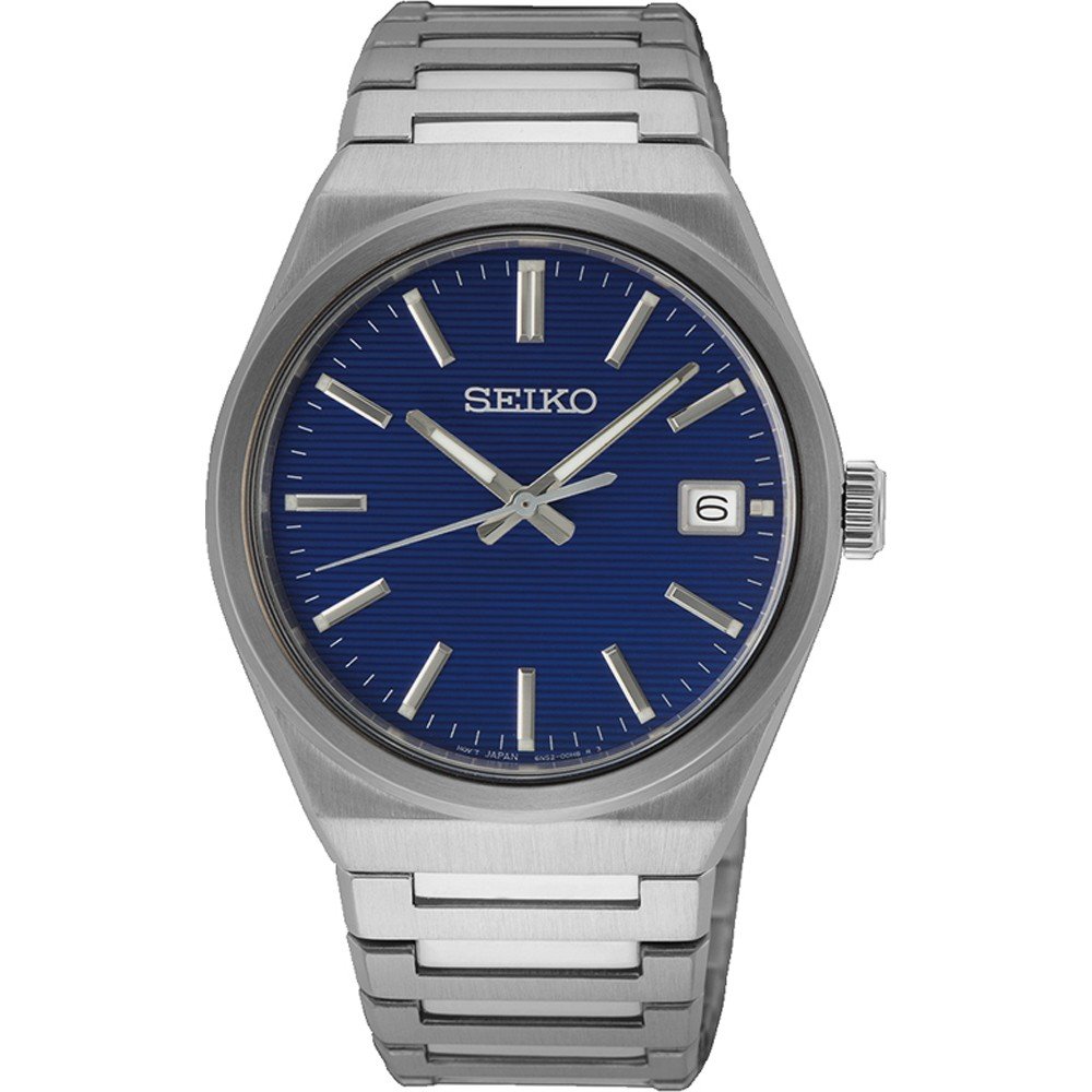 Montre pour homme Seiko avec un cadran bleu, boîtier en acier inoxydable et bracelet en acier.