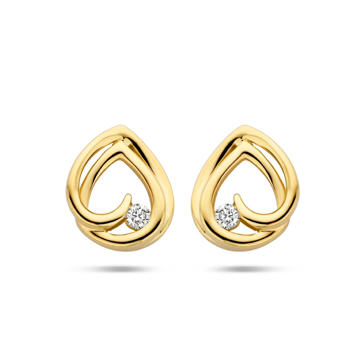 Boucles d'oreilles en or jaune 14K en forme de goutte avec un diamant de 0,05 ct.