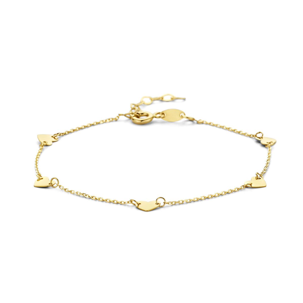 Bracelet en or 14K avec des petits cœurs dorés.