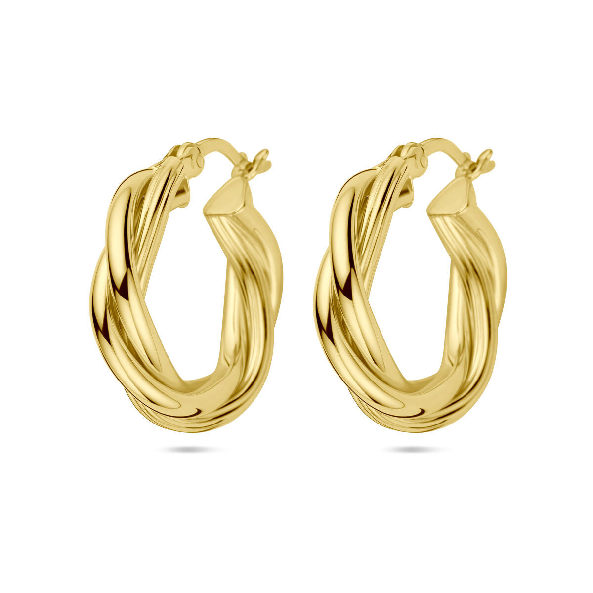 Boucles d'oreilles en argent doré, torsadées, de couleur jaune.