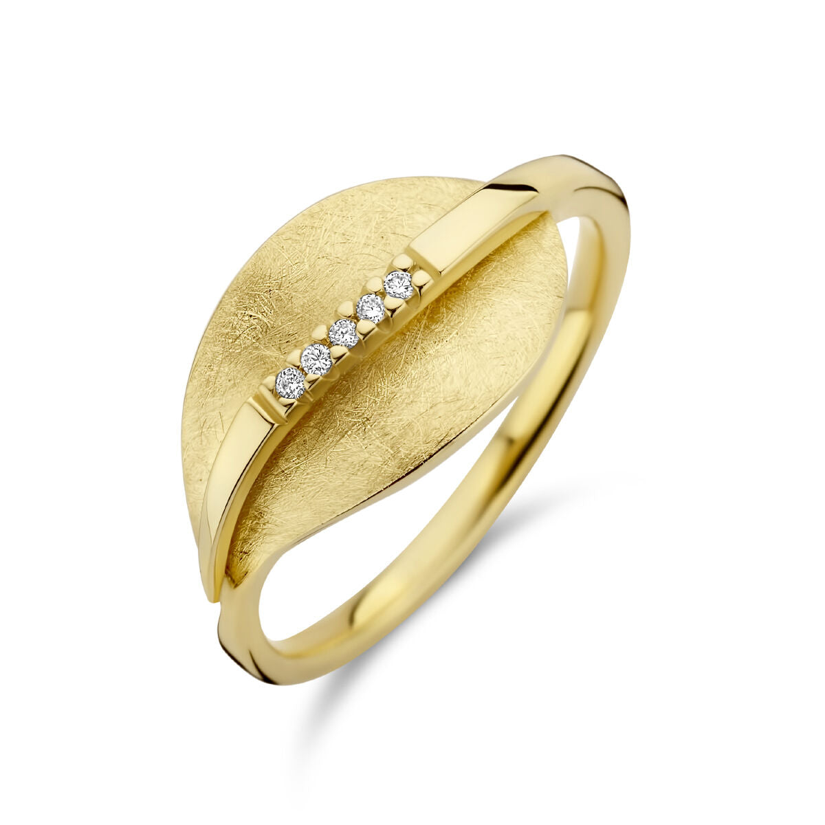 Bague en or jaune 14K avec un design en forme de feuille, ornée de diamants de 0,025 ct.