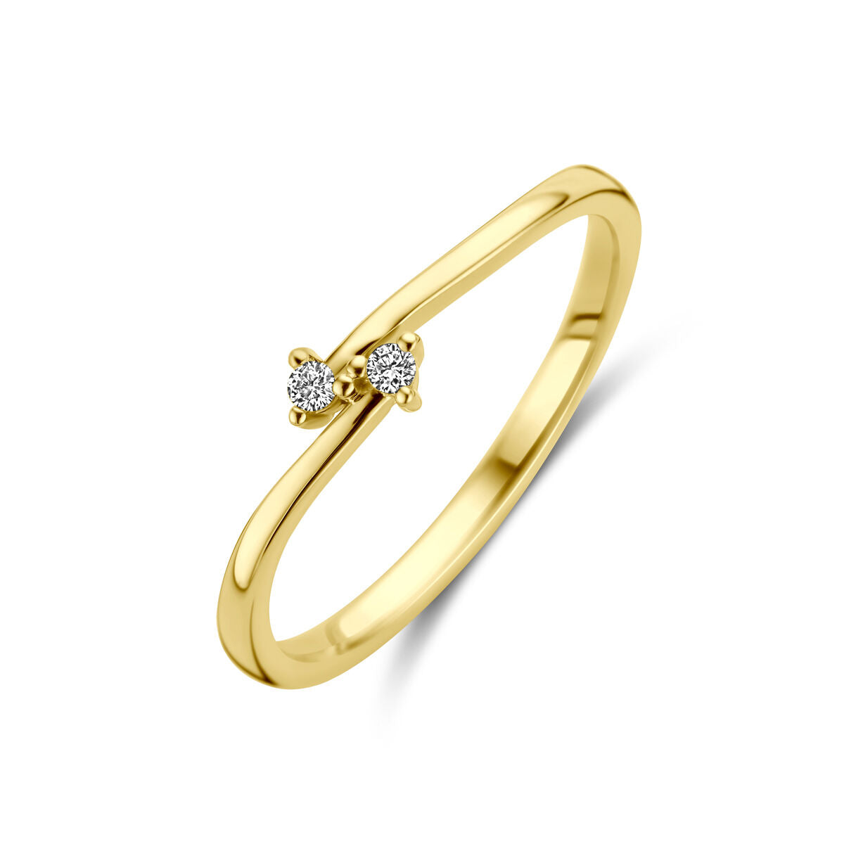 Bague en or jaune 14K avec deux diamants de 0,03 ct.