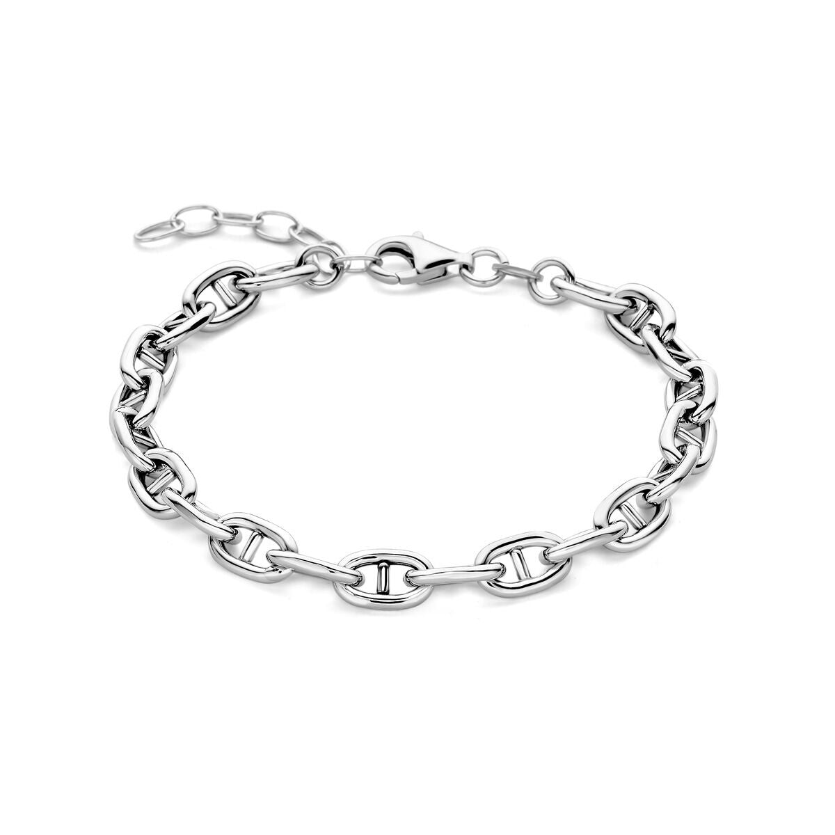 Bracelet en argent rhodié avec maillons ronds de 6,0 mm, longueur de 16 + 3 cm.