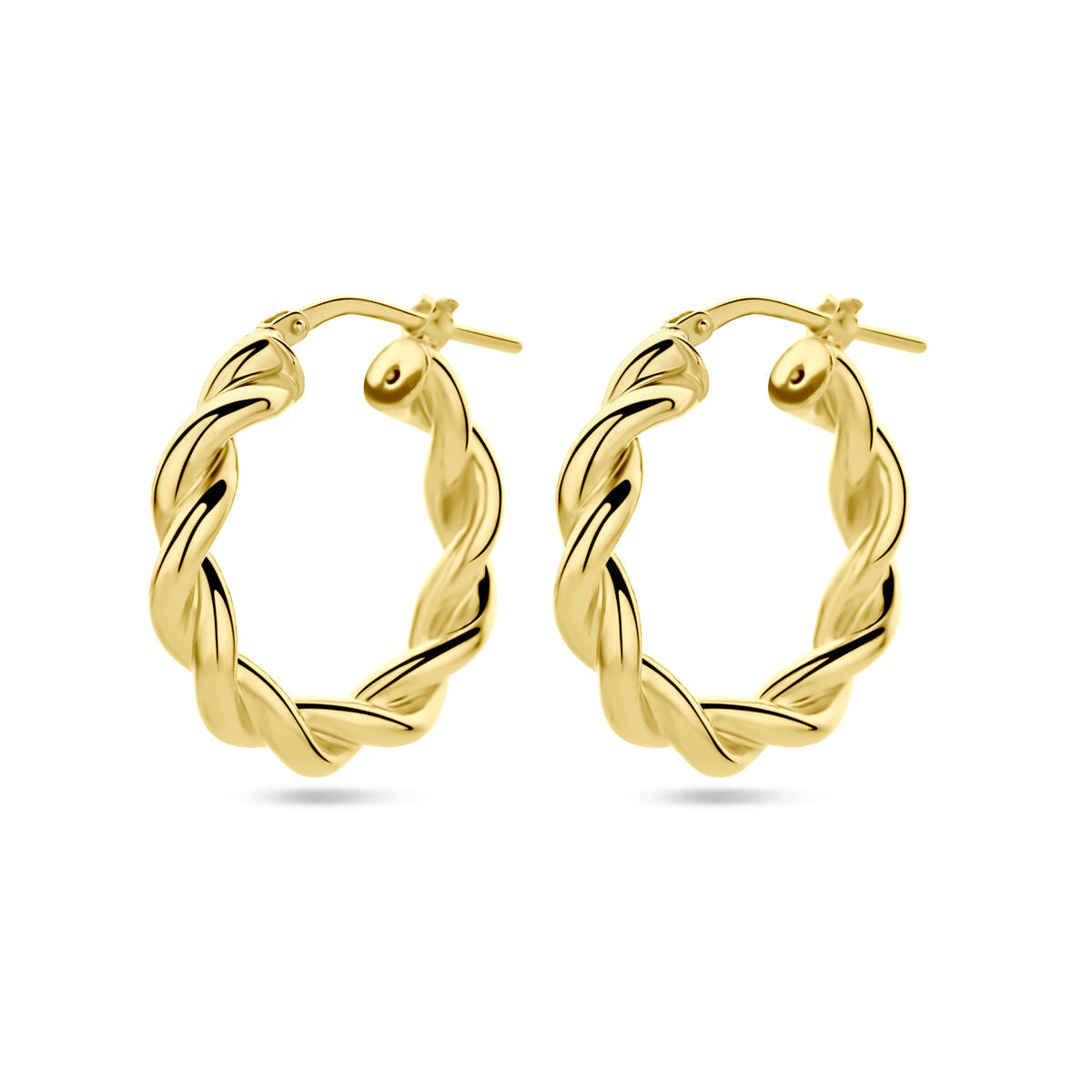 Boucles d'oreilles en argent doré, en forme de tube torsadé, avec une finition brillante.