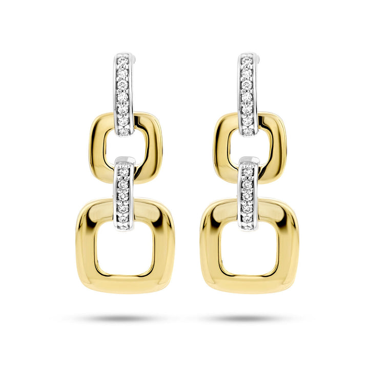 oorhangers schakel diamant 0.11ct (2x 0.055ct) h si 14K bicolor goud geel/wit
