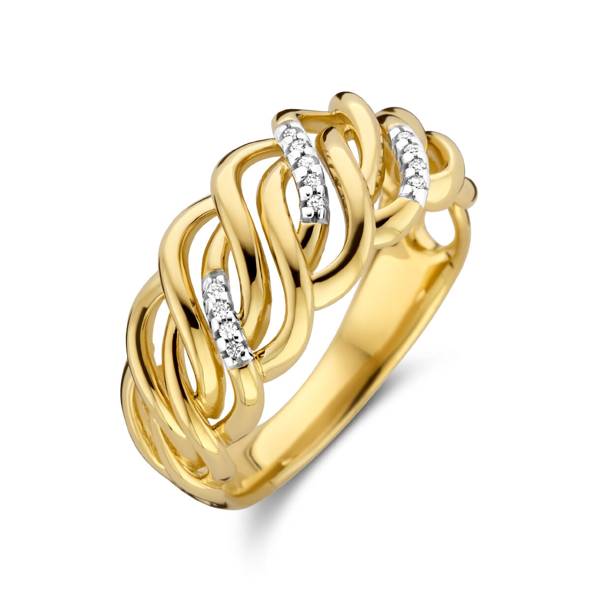Bague en or jaune 14K avec un design entrelacé et des diamants de 0,04 ct.