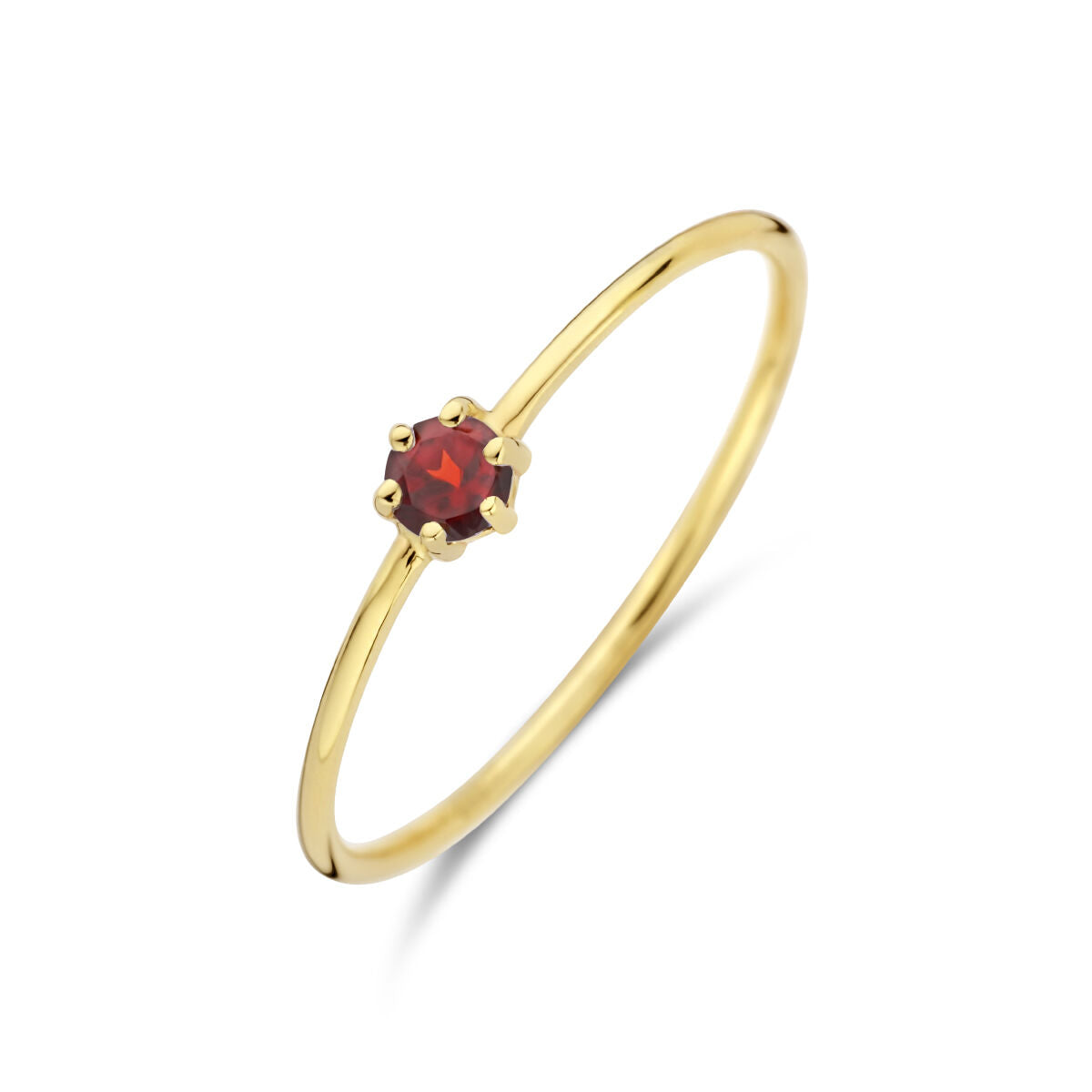bague en or jaune 14K avec une pierre de naissance grenat rouge