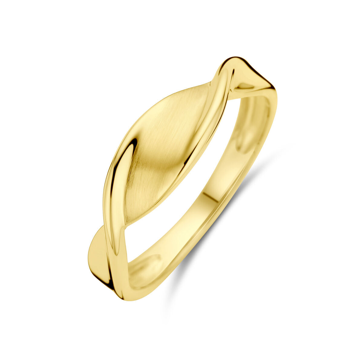 Bague en or jaune 14K avec une finition polie et mate, au design ondulé.
