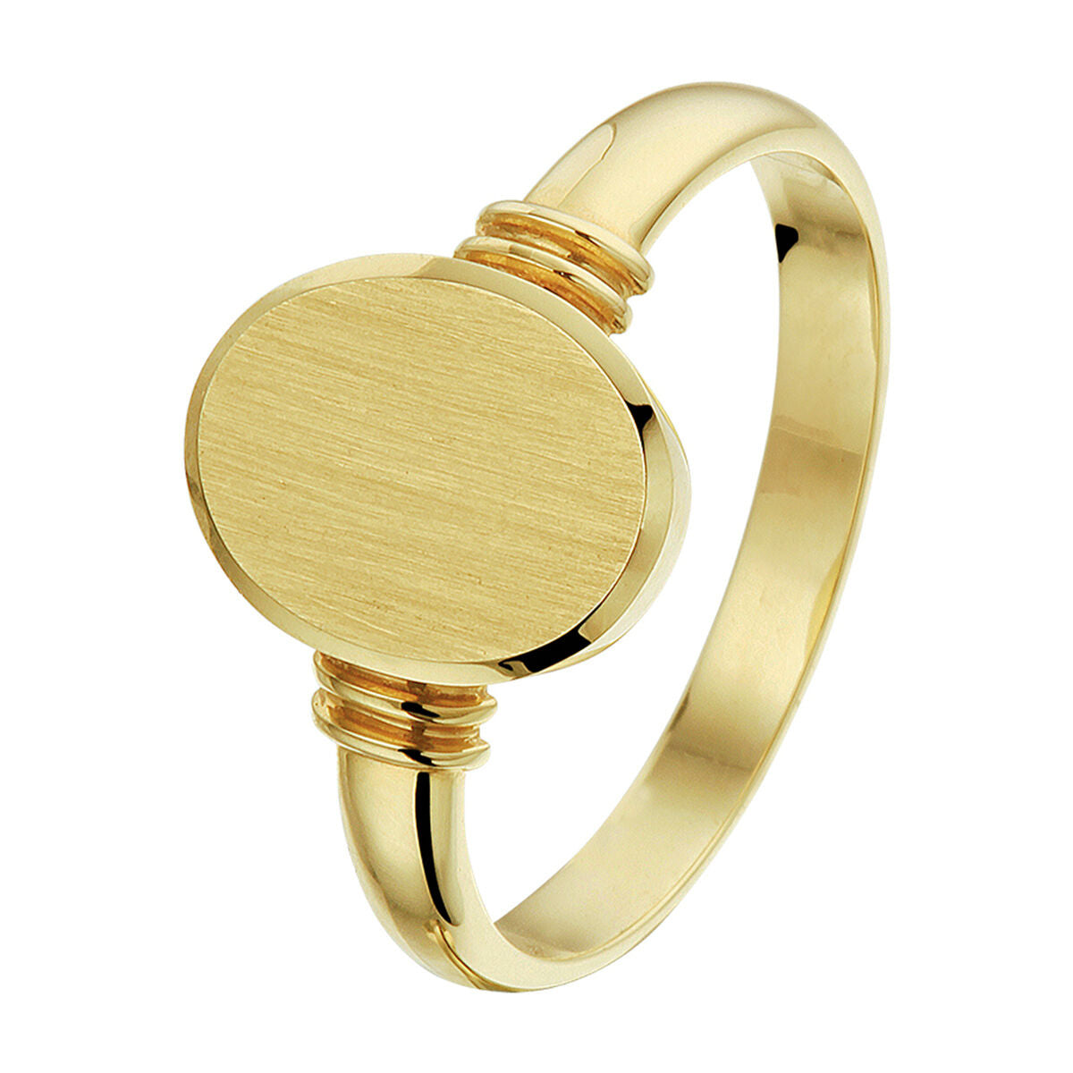 Bague en or jaune 14K, finition mate et diamantée, avec un design ovale.