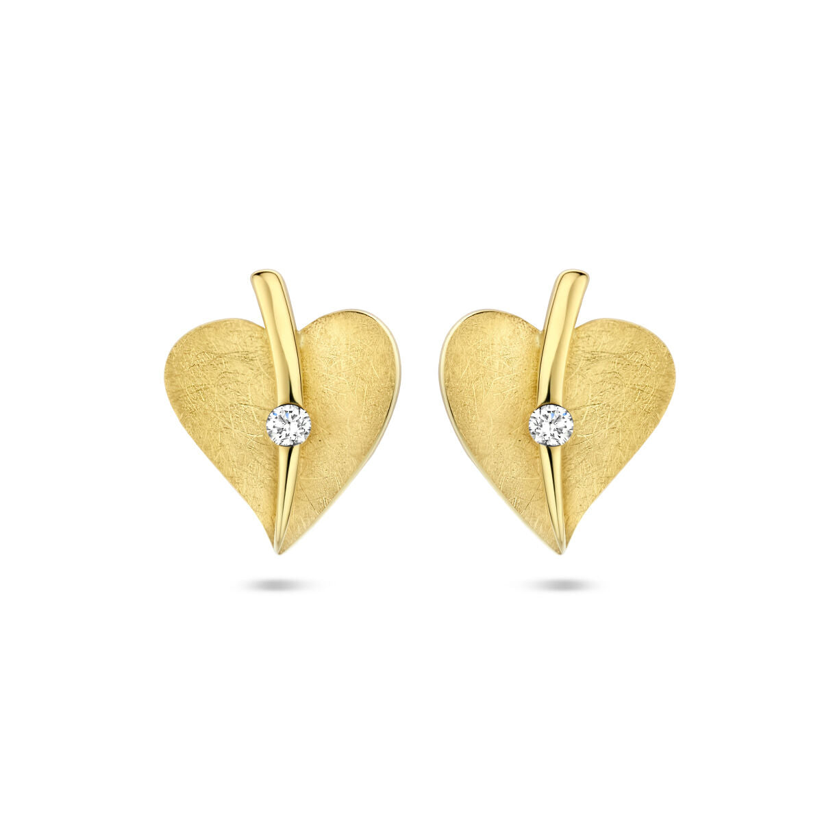 puces d'oreilles cœur rayé diamant 0.04ct (2x 0.02ct) h si or jaune 14K