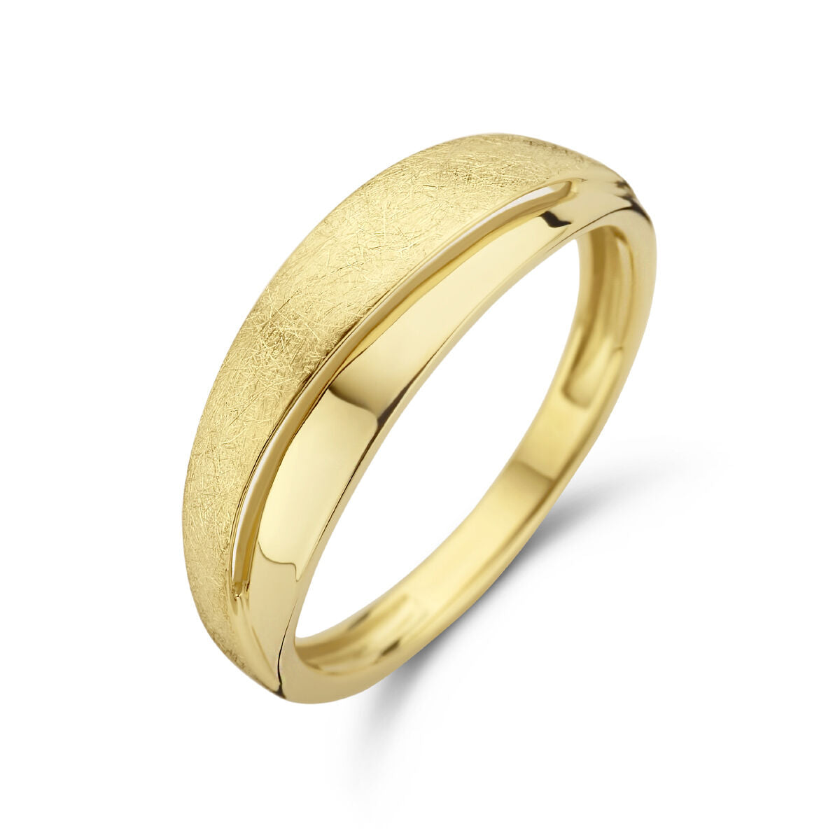 Bague en or jaune 14K avec finition polie et mate.