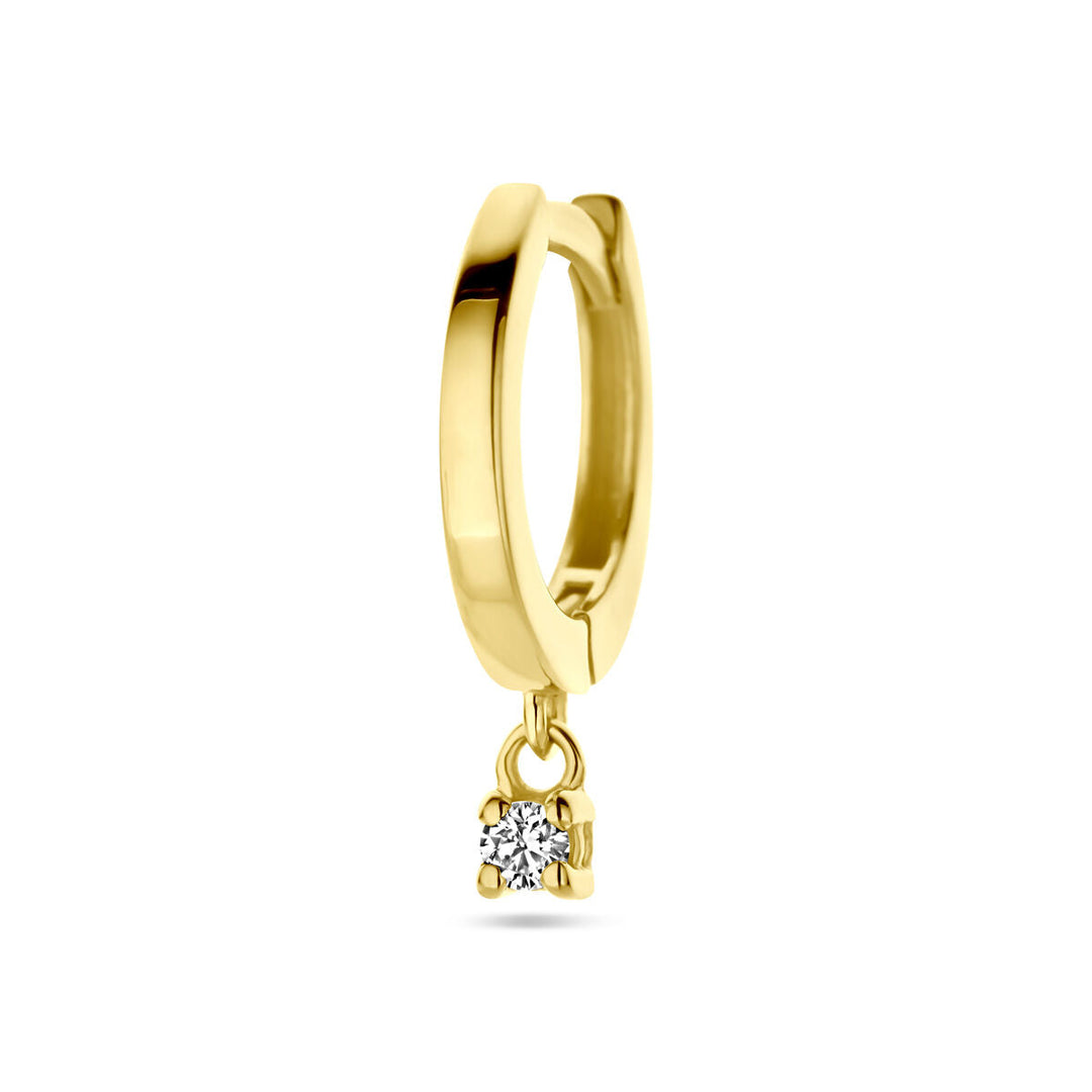 De klapoorring diamant 0.06ct H SI per stuk in 14K geelgoud van de Van der Kooij Collectie straalt elegantie uit en schittert subtiel aan het oor, prachtig weergegeven op een witte achtergrond.