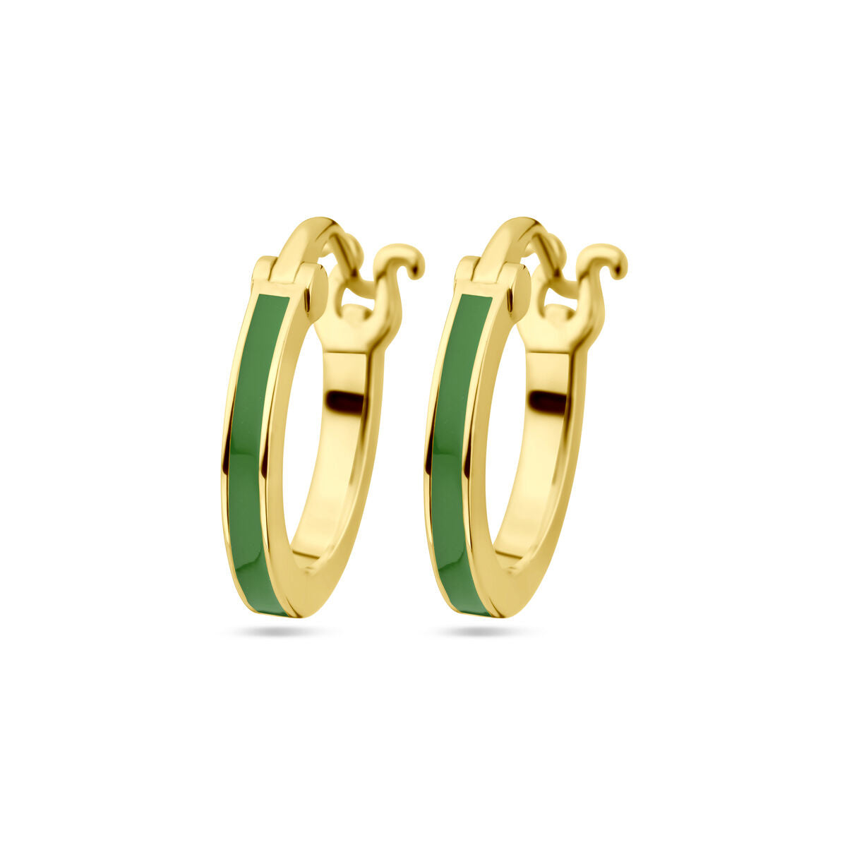 Boucles d'oreilles en argent doré avec émail vert.