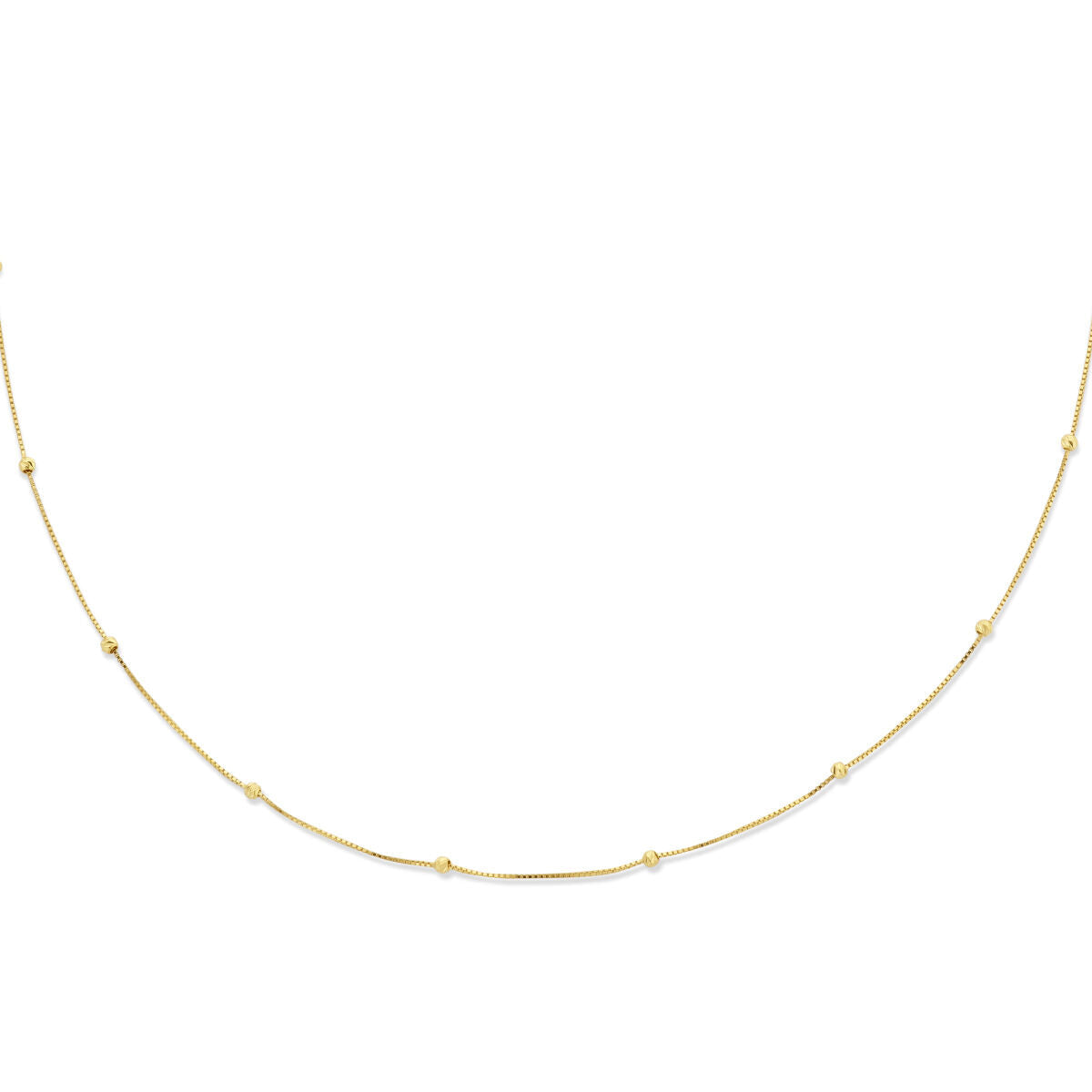 Collier en or jaune 14K avec des petites billes diamantées, longueur de 42 à 45 cm.