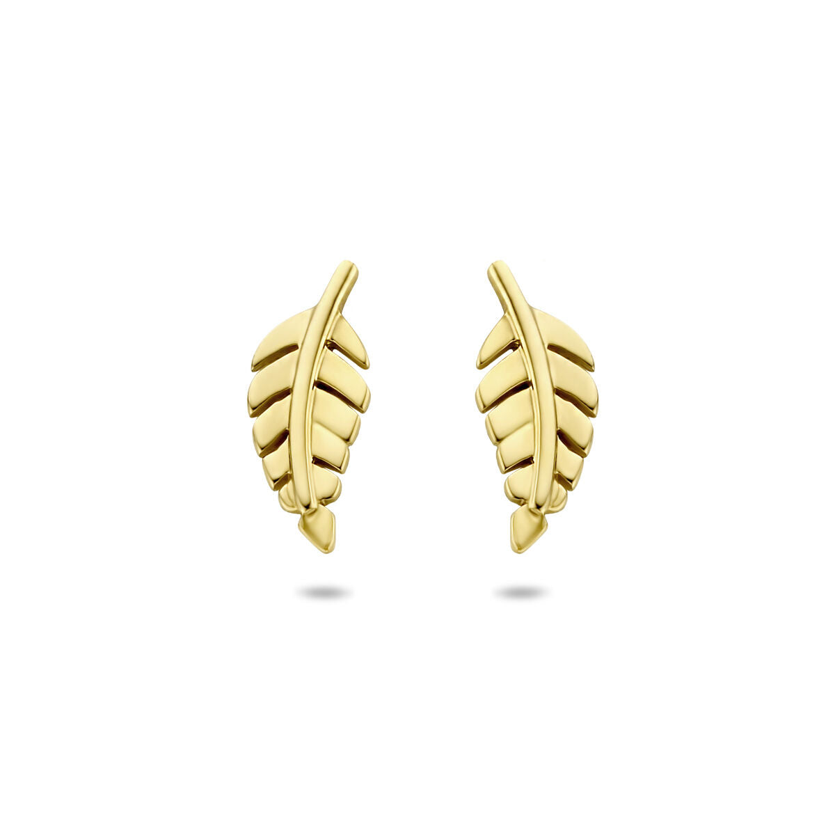 Boucles d'oreilles en or jaune 14K en forme de feuille.