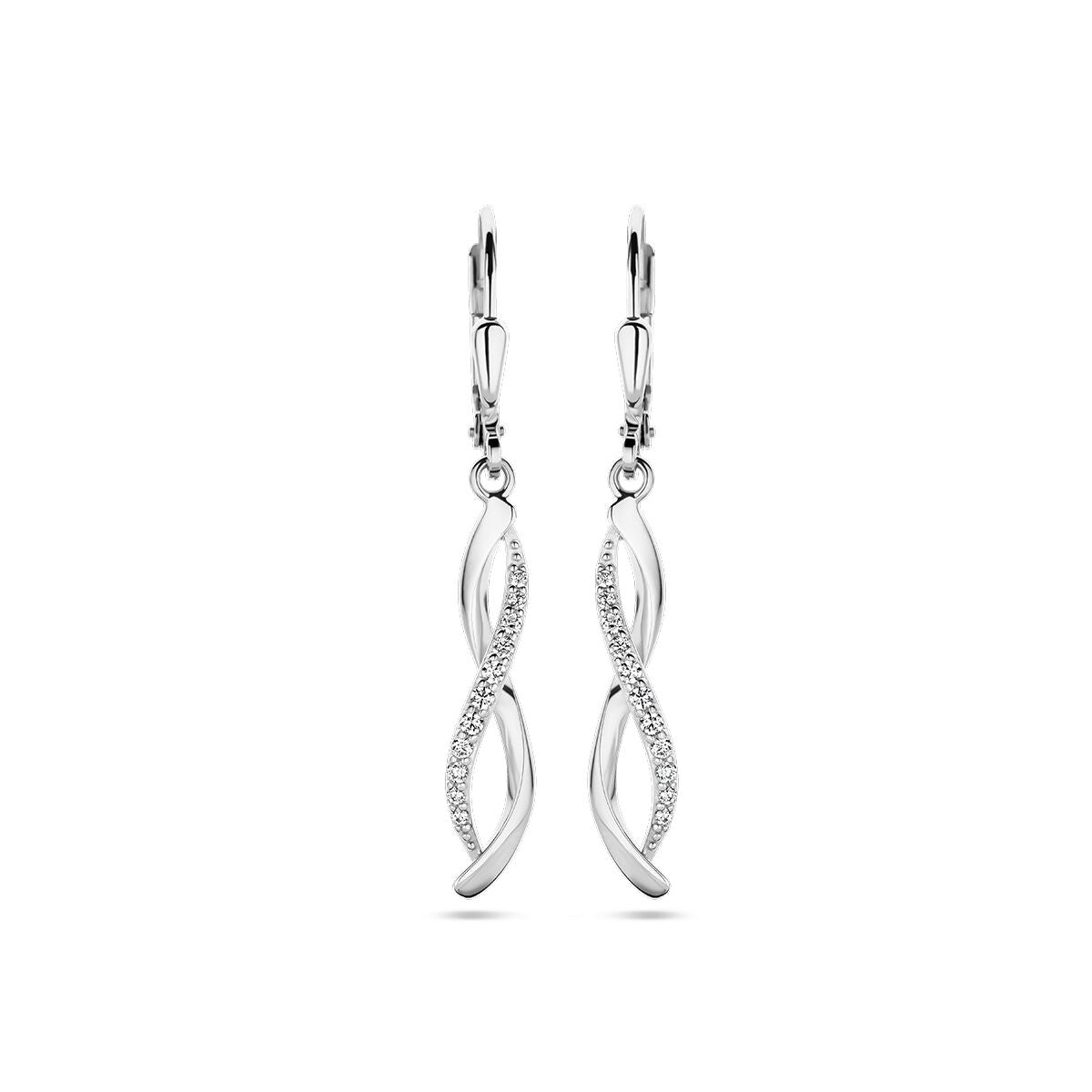 Boucles d'oreilles en argent rhodié avec zirkonia, en forme de spirale.