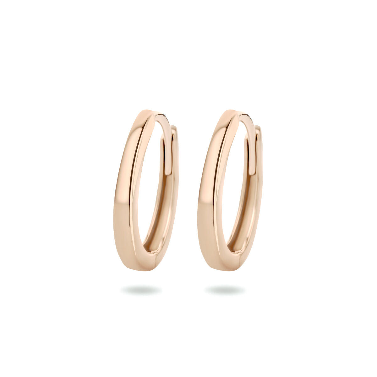 Boucles d'oreilles en or rose 14K, de forme ronde et lisse, avec un fermoir sécurisé.