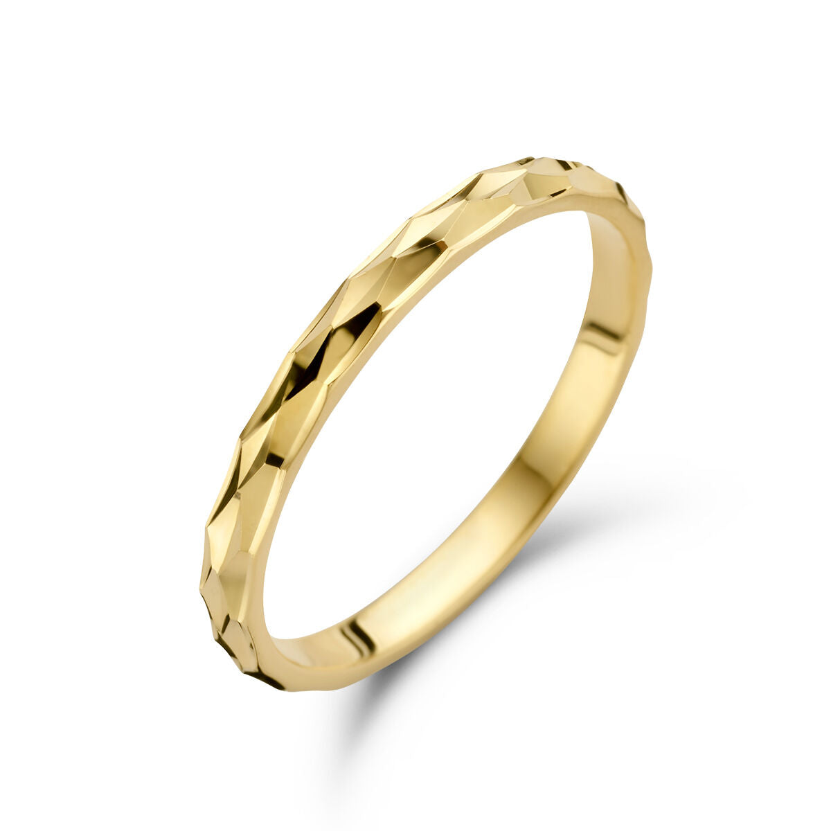 bague en or jaune 14K avec un motif géométrique et des diamants sertis