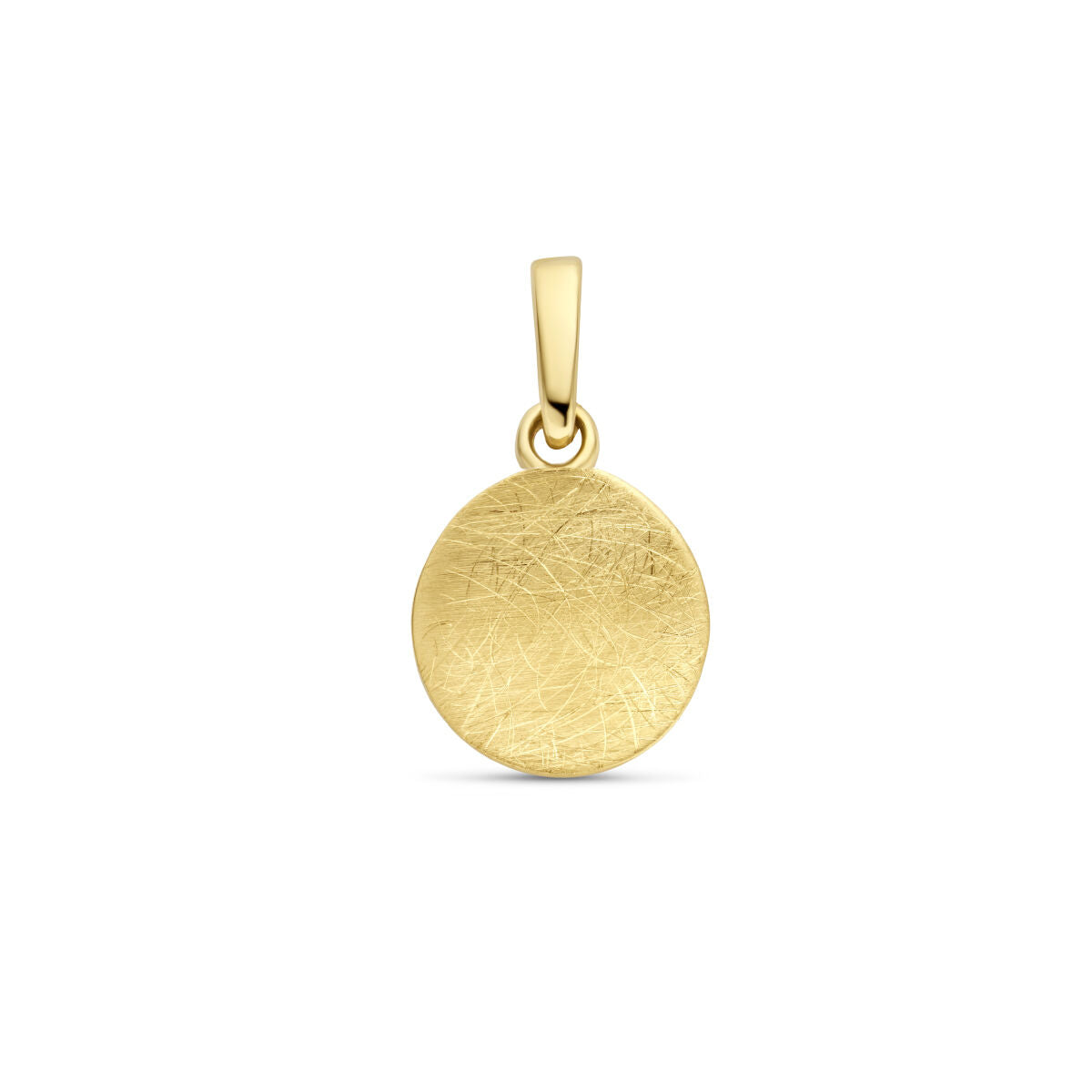 Hanger van 14K geelgoud met een matte, gestructureerde afwerking en een ronde vorm.