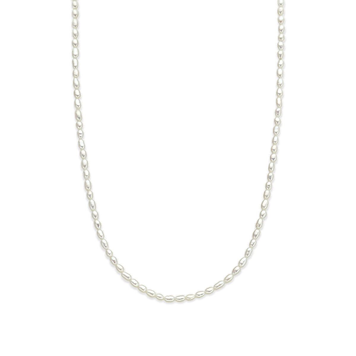 Collier en argent rhodié avec perles, finition brillante et maillons délicats.