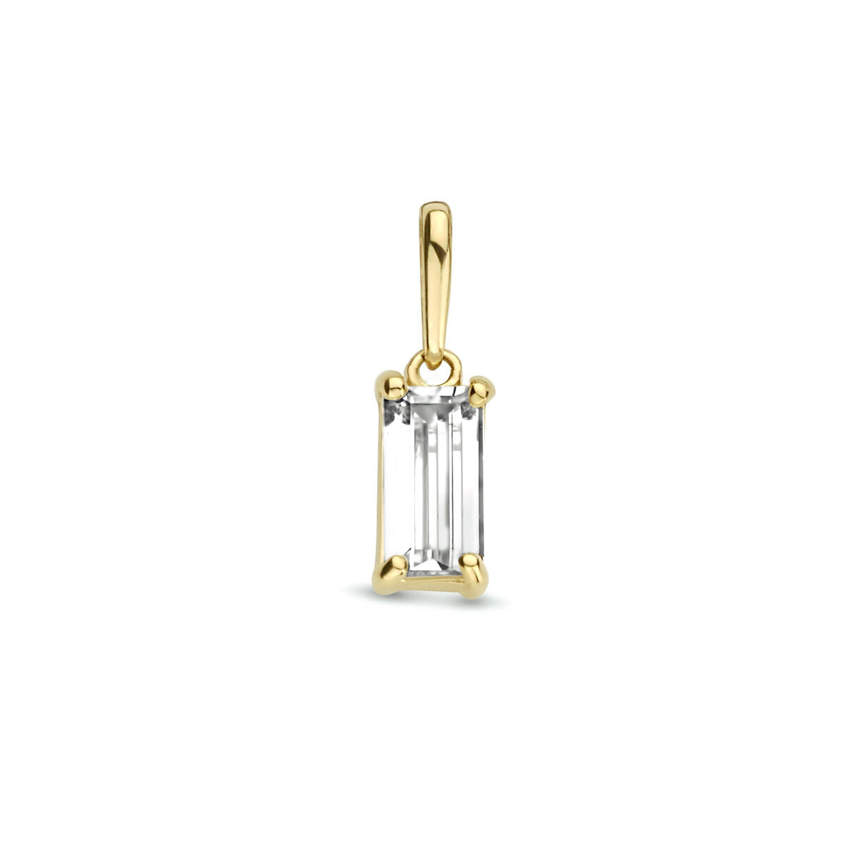 pendentif en or jaune 14K avec zirconia, forme rectangulaire.