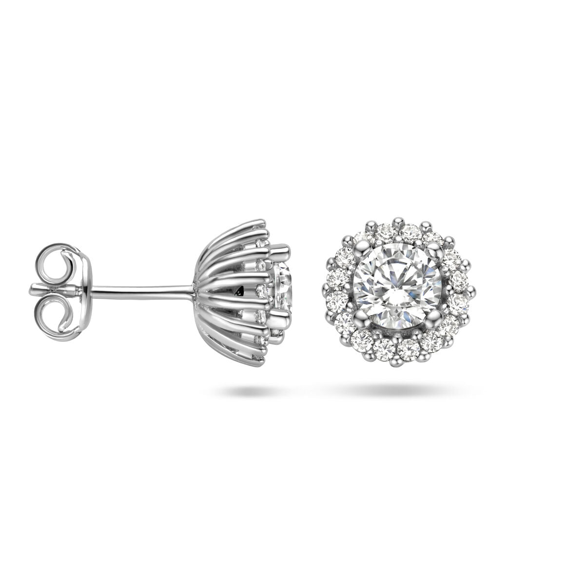 puces d'oreilles zircone halo argent rhodié