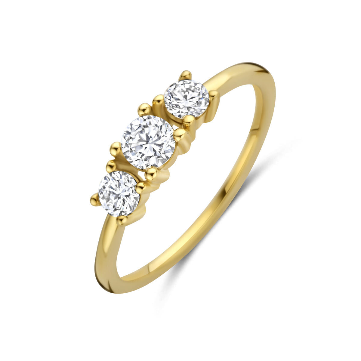 Bague en or jaune 14 carats avec trois diamants cultivés en laboratoire.