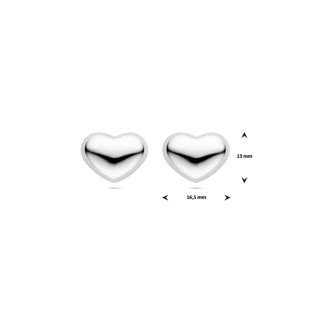puces d'oreilles cœur 13 mm argent rhodié