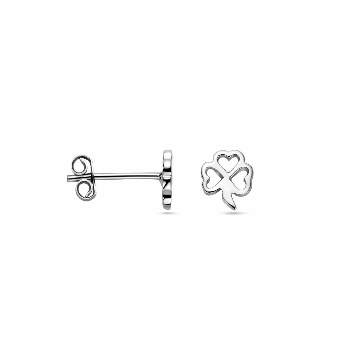 puces d'oreilles trèfle argent rhodié
