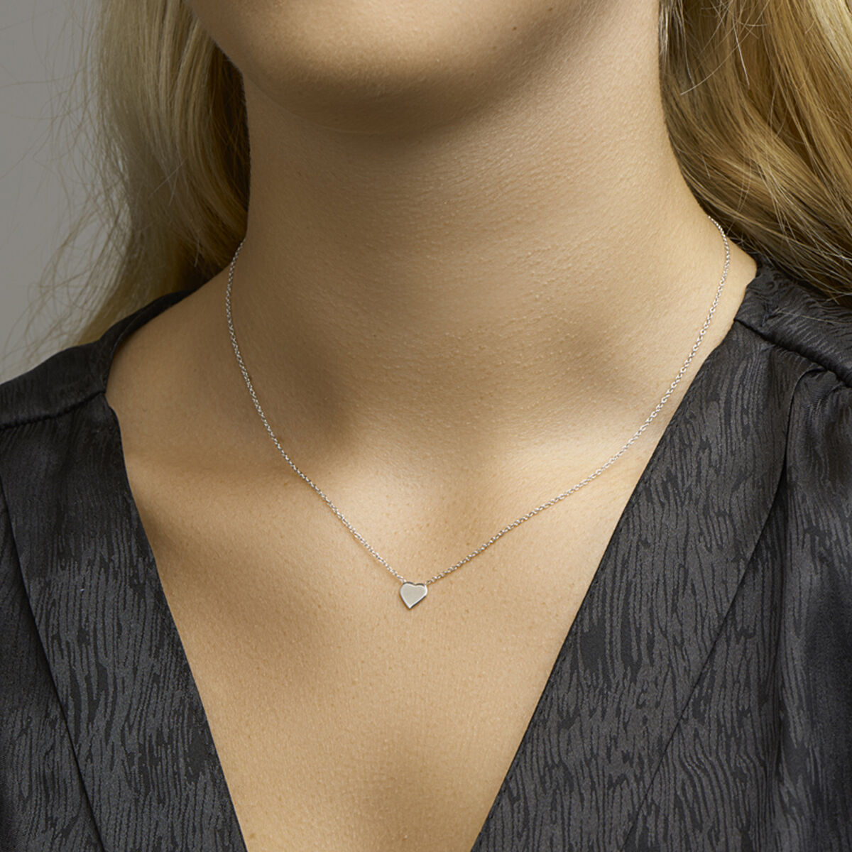 collier cœur 41 + 5 cm argent rhodié