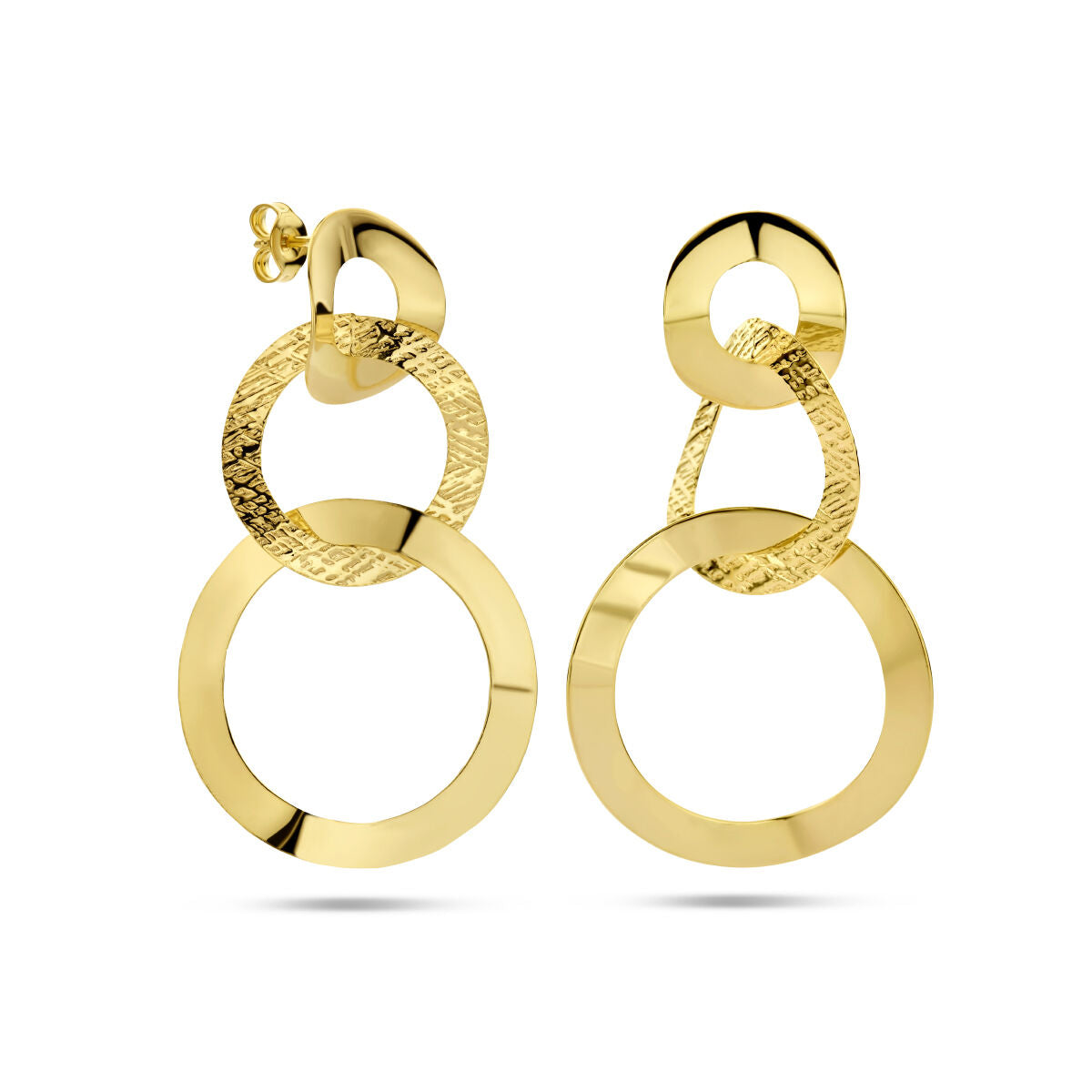 boucles d'oreilles rondes poli/mat 1 micron argent plaqué or (jaune)