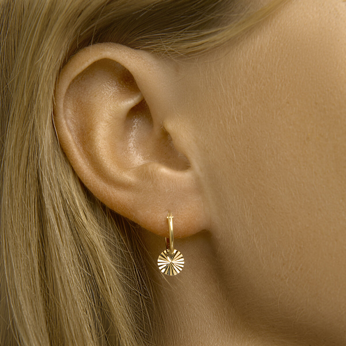 créoles rond diamantées en or jaune 14K