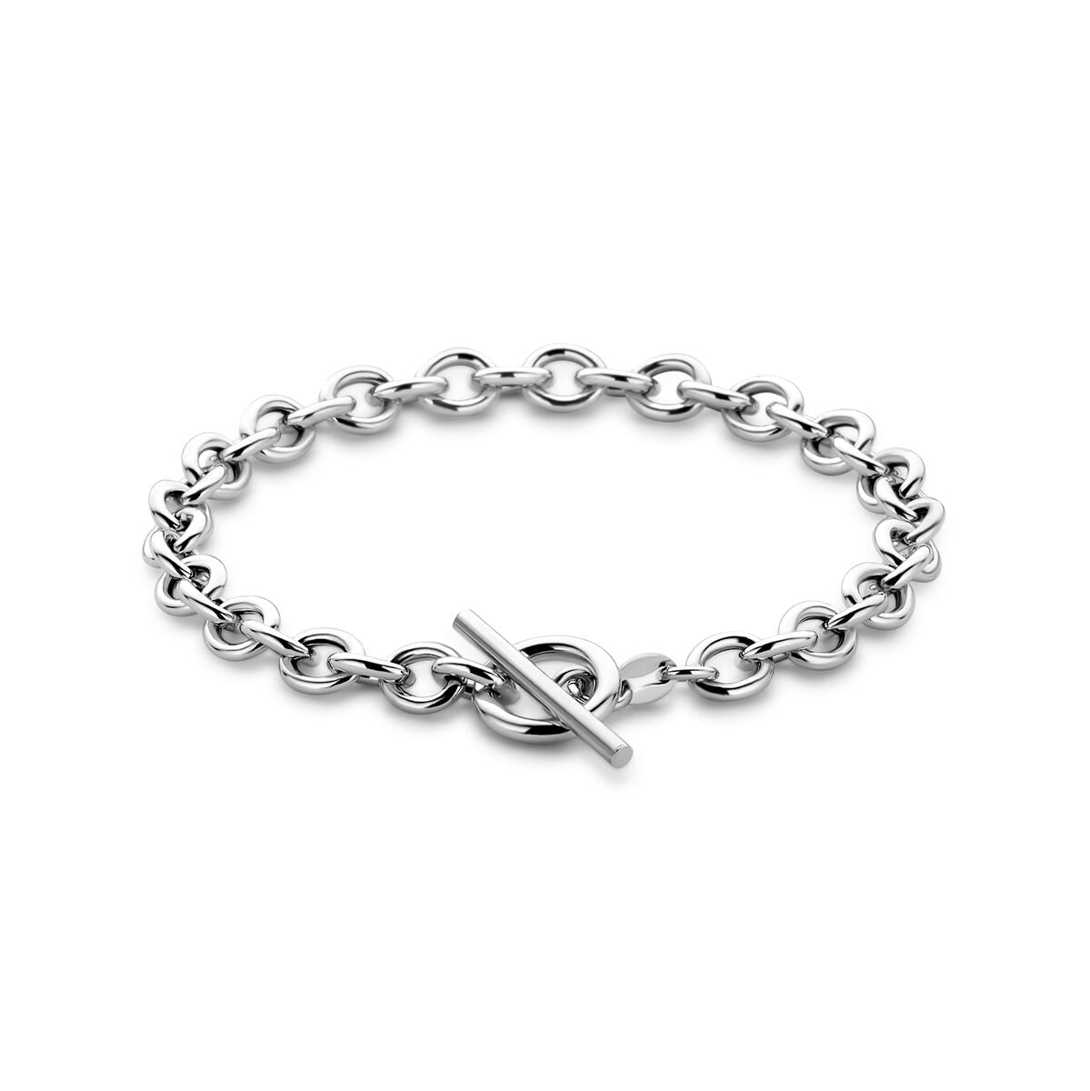 Bracelet en argent rhodié de 6 mm avec fermoir à barrette, longueur de 18,5 cm.