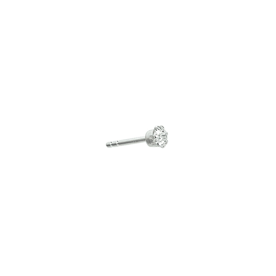 Boucle d'oreille en argent rhodié avec zirconia, forme florale.