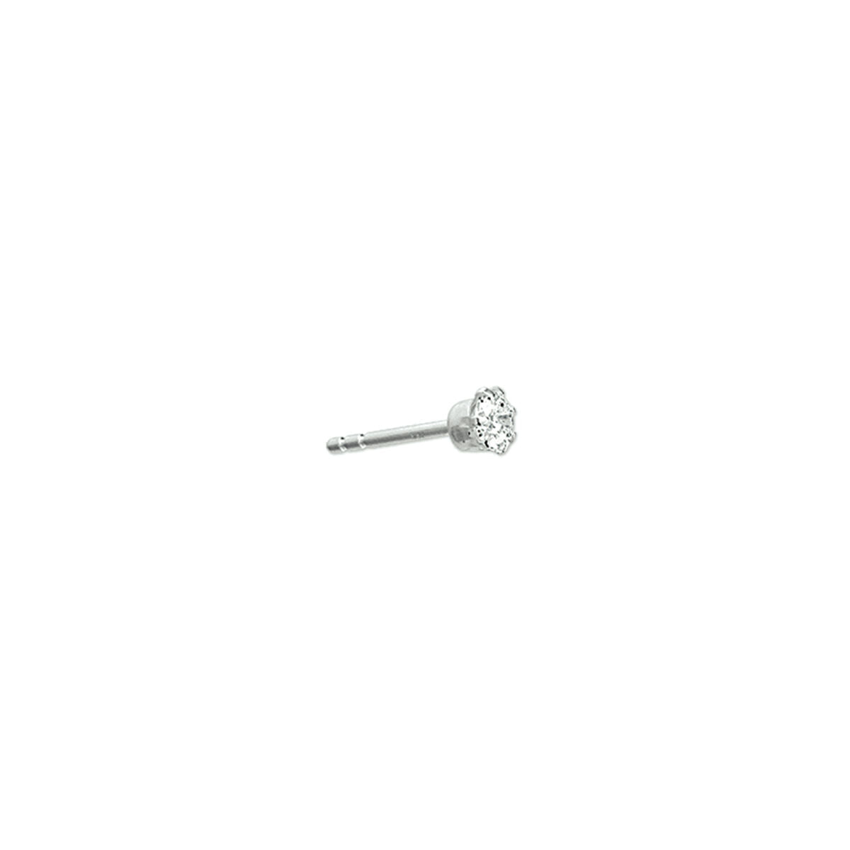 Boucle d'oreille en argent rhodié avec zirconia, forme florale.