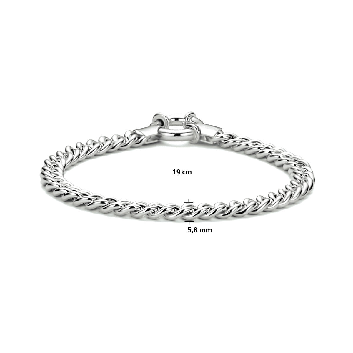 bracelet gourmette 5,8 mm 19 cm avec grand fermoir à ressort argent rhodié
