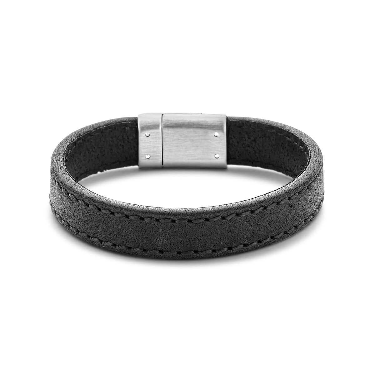 Bracelet en cuir noir de 12,5 mm avec fermoir en acier inoxydable.