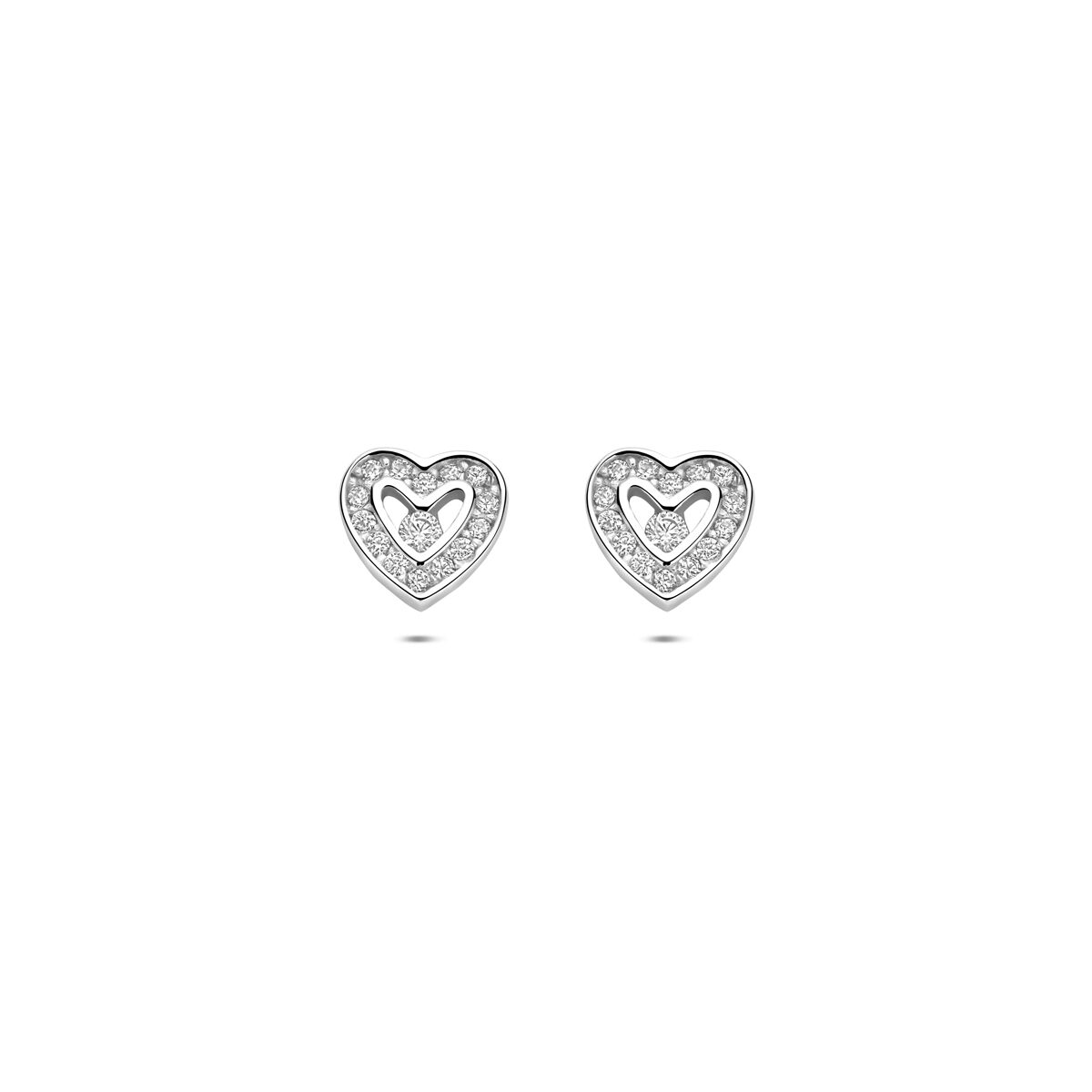 Puces d'oreilles en argent en forme de cœur avec zircone - rhodié argent 925