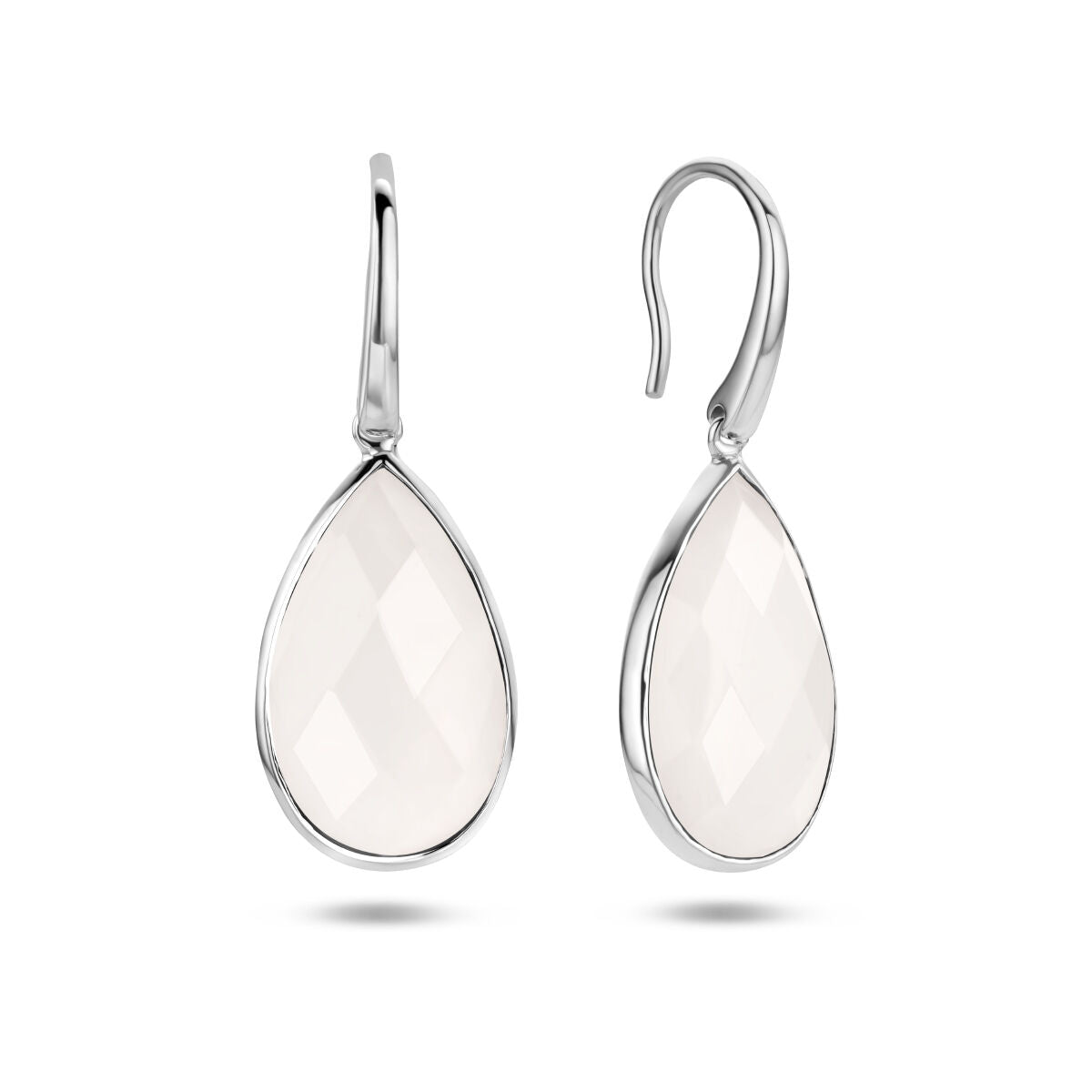 boucles d'oreilles agate blanche crochet français argent rhodié