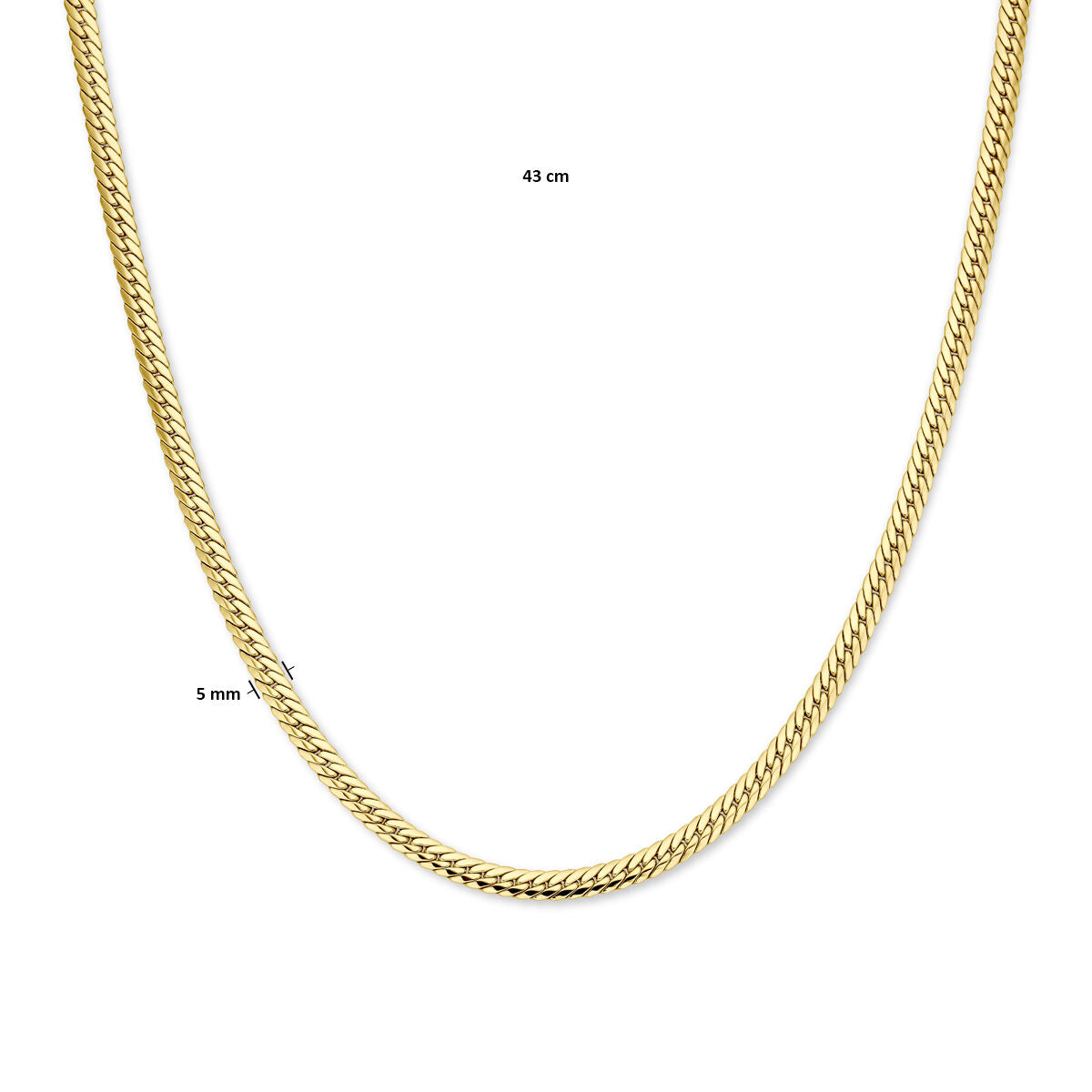collier gourmette 5 mm 43 cm or jaune 14K