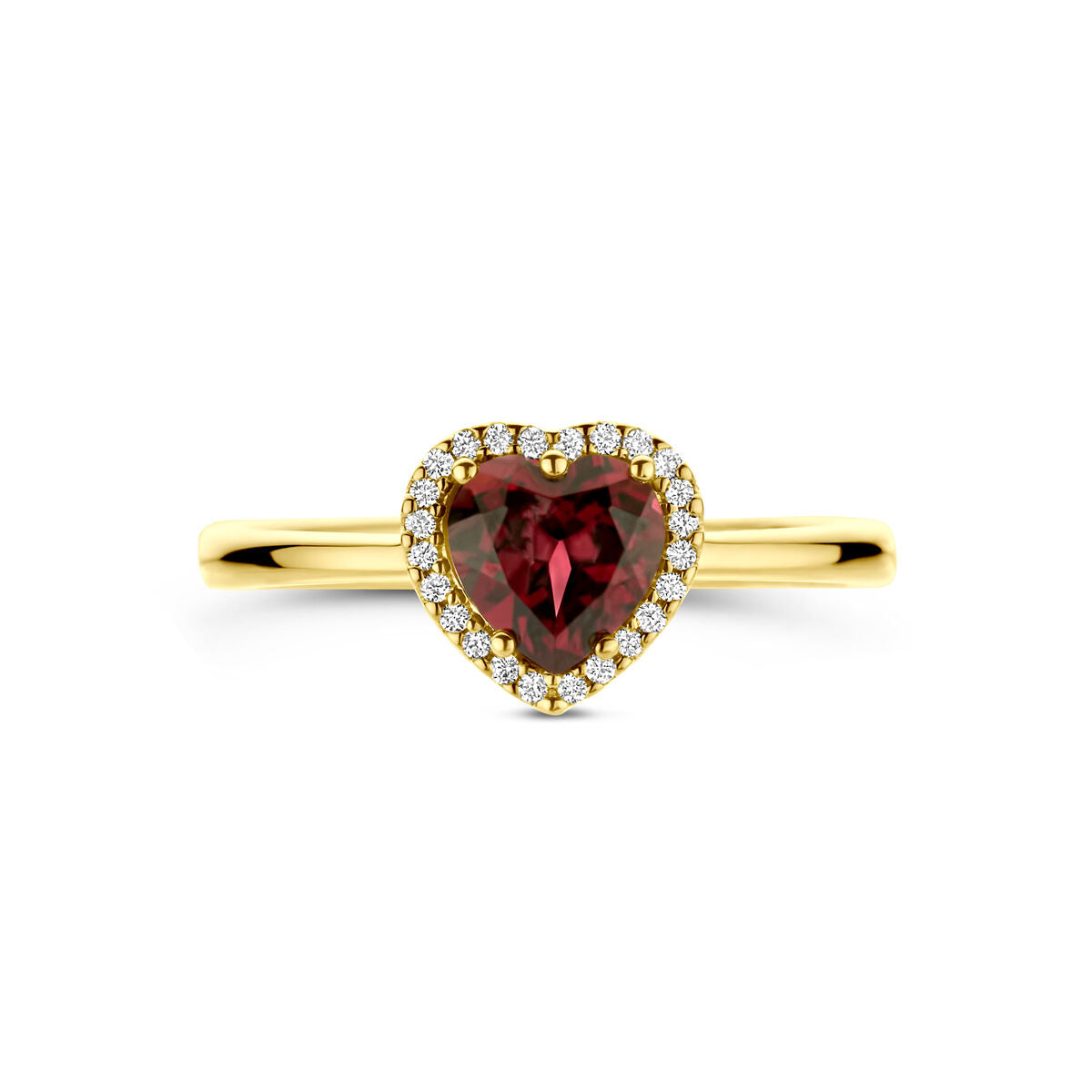 bague cœur en rhodolite rose et diamant 0.06ct h si or jaune 14K