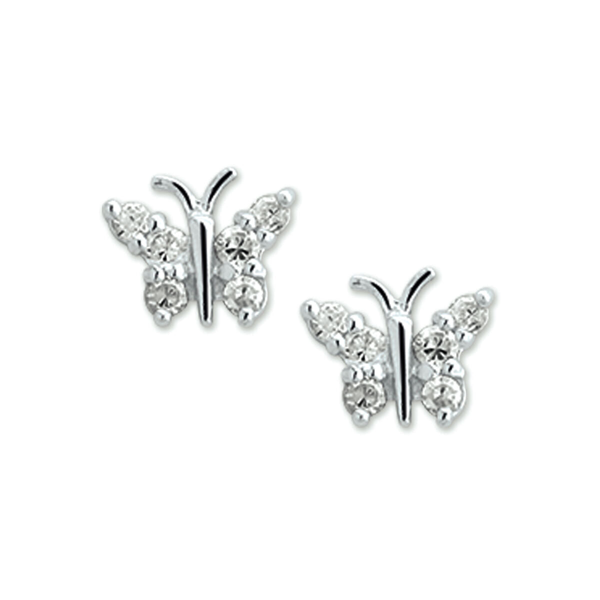 Boucles d'oreilles en forme de papillon en argent rhodié, ornées de zirconia.
