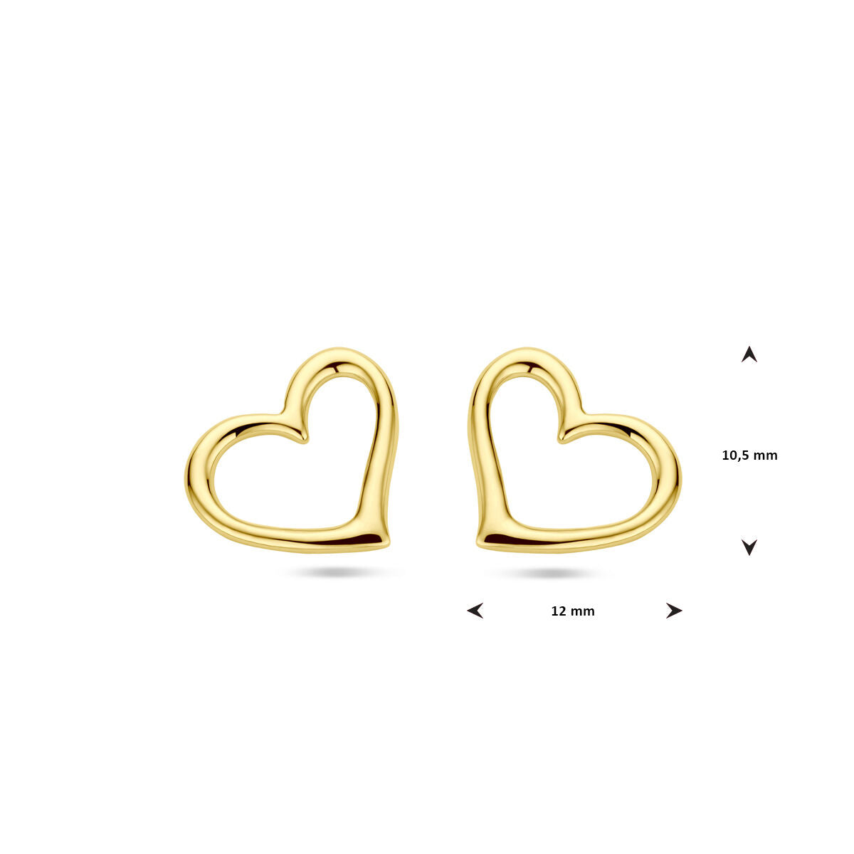 puces d'oreilles cœur 1 micron argent plaqué or (jaune)