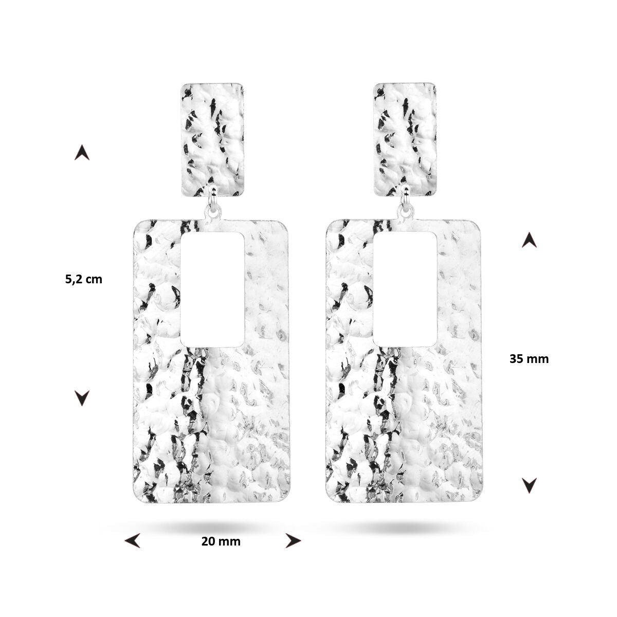 boucles d'oreilles rectangulaires martelées argent rhodié