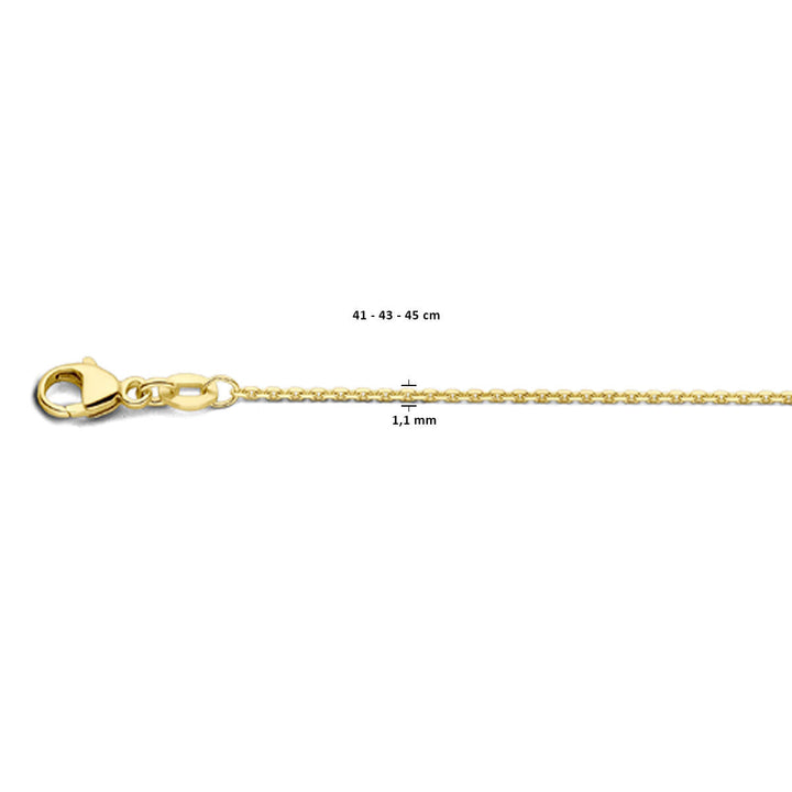 collier anker gediamanteerd 1,1 mm 41 - 43 - 45 cm 18K geelgoud