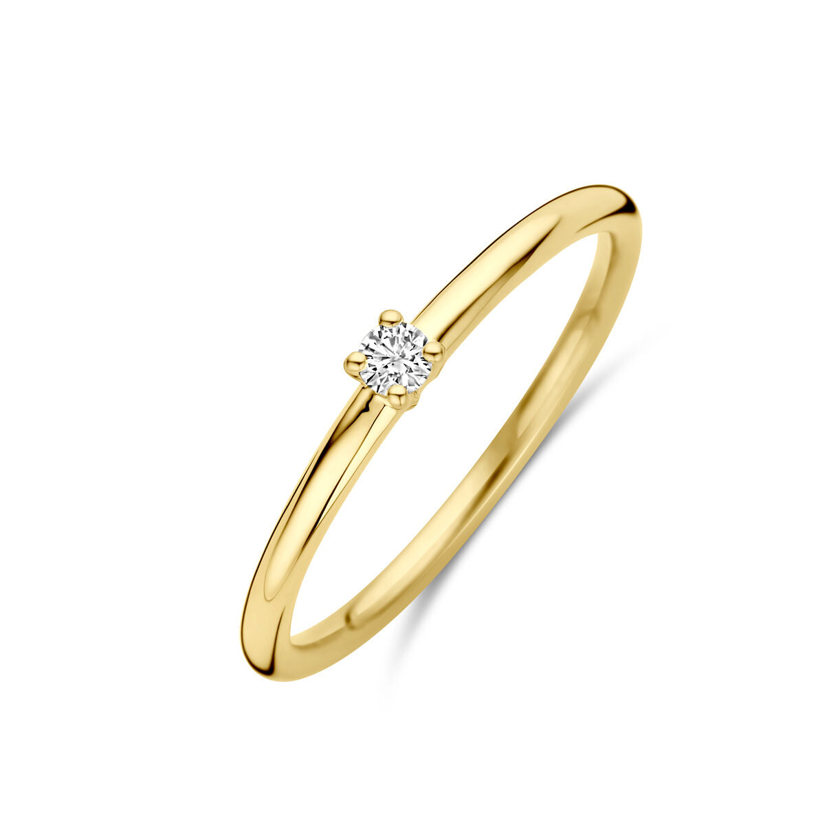 Bague en or jaune 14K avec un diamant de 0,05 ct, serti de quatre griffes.