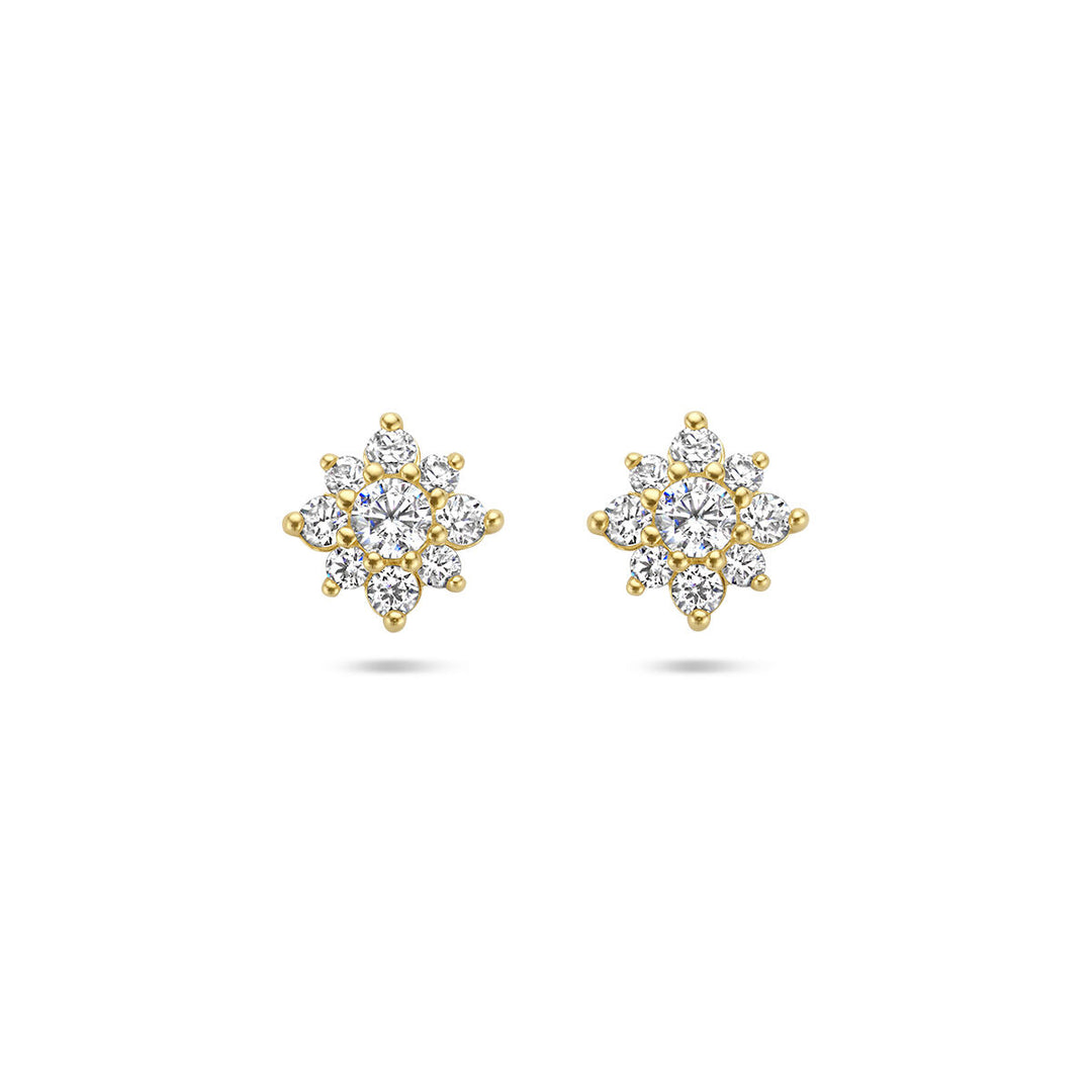 oorknoppen zirkonia rozet 14K geelgoud